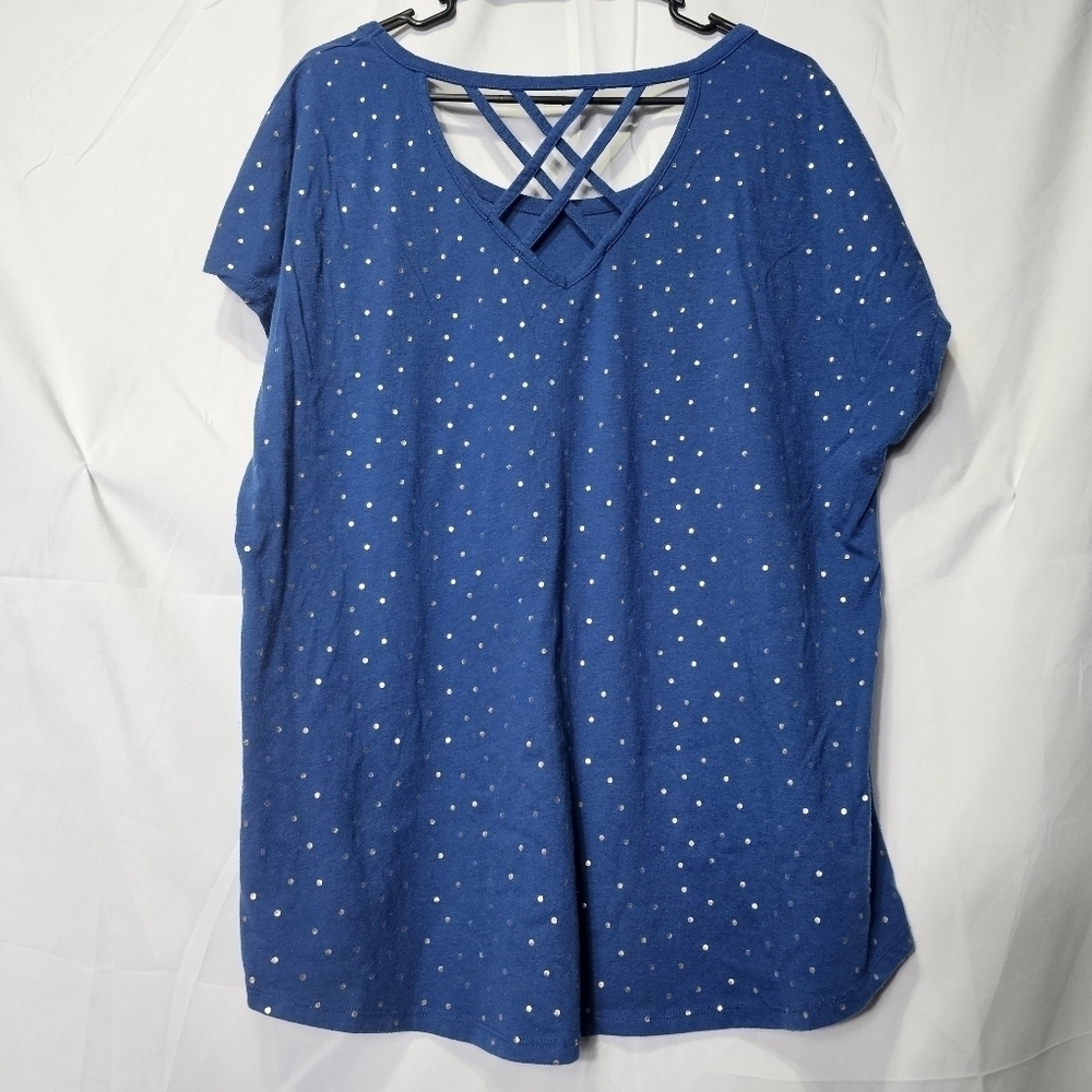 Lane Bryant 18/20 strappy back short sleeve polka-dot short sleeve top
